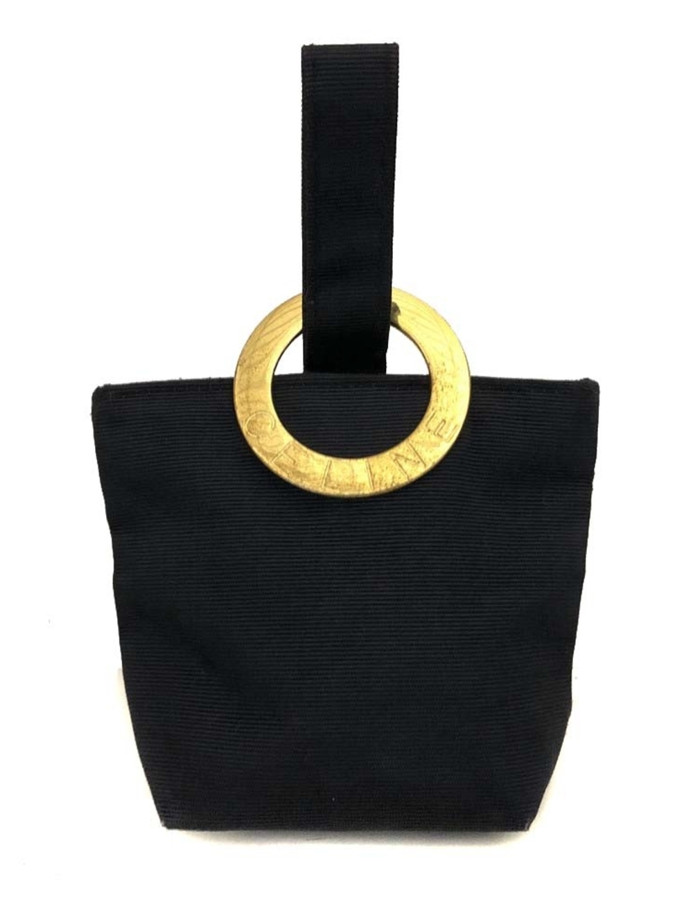 Celine Black Gold Canvas Circle Logo Mini Pouch Bag